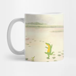 Happy dance of crocodile and frog Mug